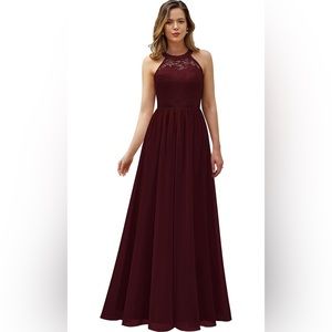 Burgundy Lace Halter Top Dress